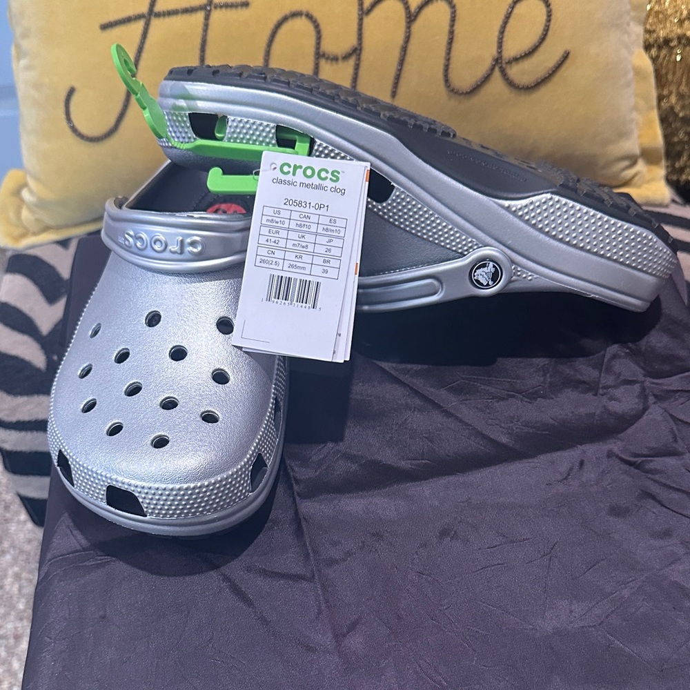 CROCS Women’s Metallic Silver Slip-On Slippers